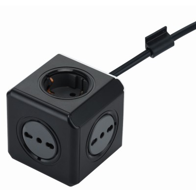 MULTIPRESA CUBO 2 SCHUKO + 3 BIPASSO NERO