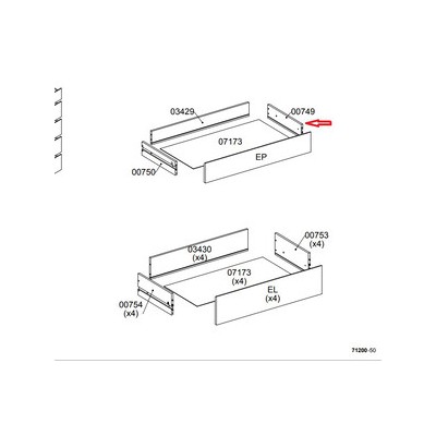 R LATERALE CASSETTO 00749 X KIT CASSETTIERA 5C NOVA 77X40X107 BIANCA