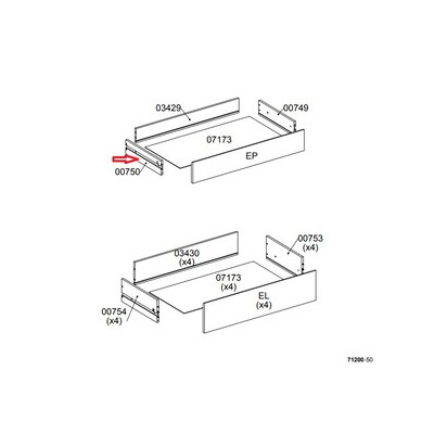 R LATERALE CASSETTO 00750 X KIT CASSETTIERA 5C NOVA 77X40X107 BIANCA