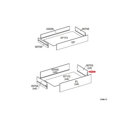 R LATERALE CASSETTO 00753 X KIT CASSETTIERA 5C NOVA 77X40X107 BIANCA
