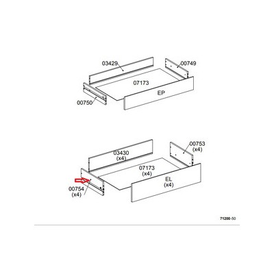 R LATERALE CASSETTO 00754 X KIT CASSETTIERA 5C NOVA 77X40X107 BIANCA
